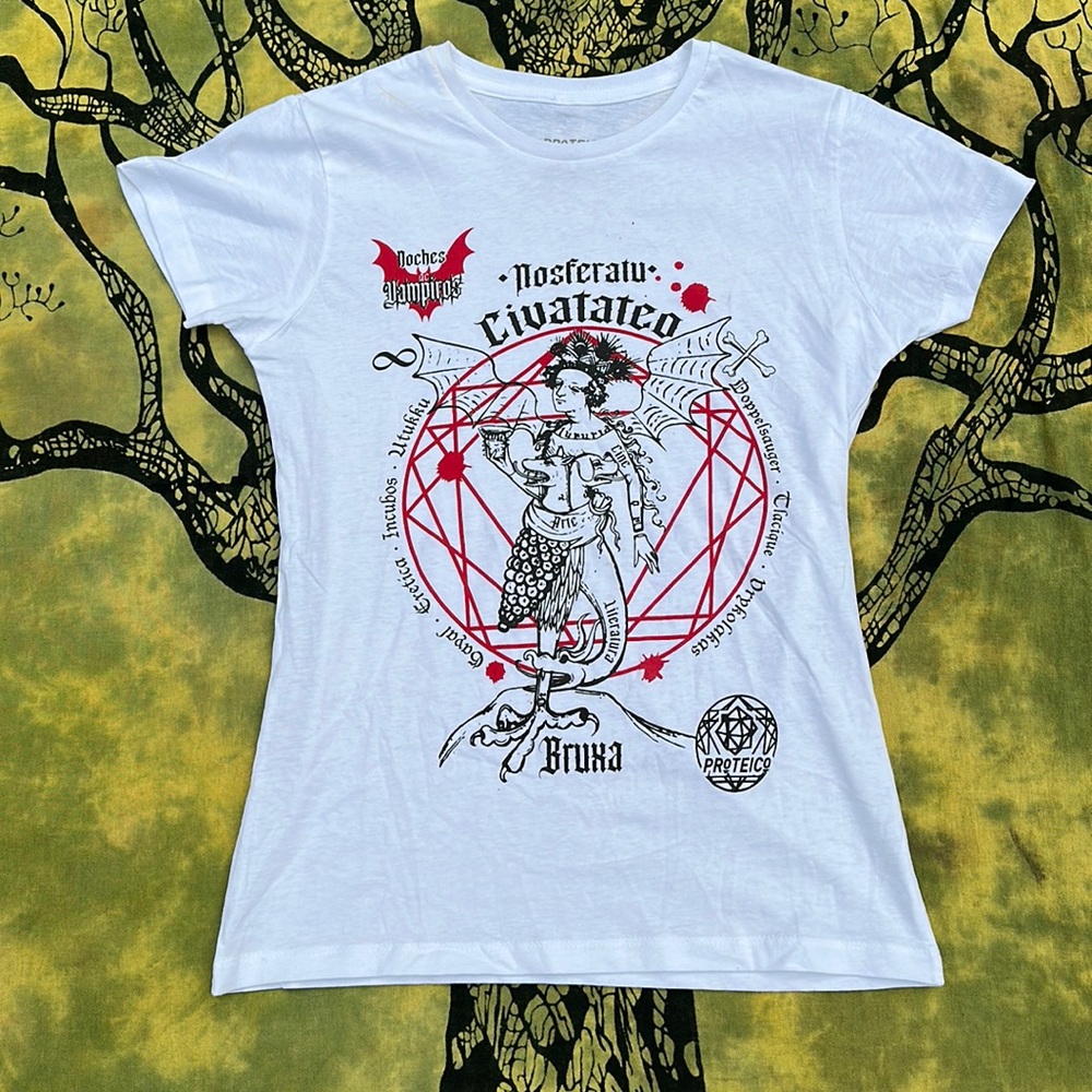Proteico Nosferatu civatateo graphic tee shirt white w black & red graphic XS